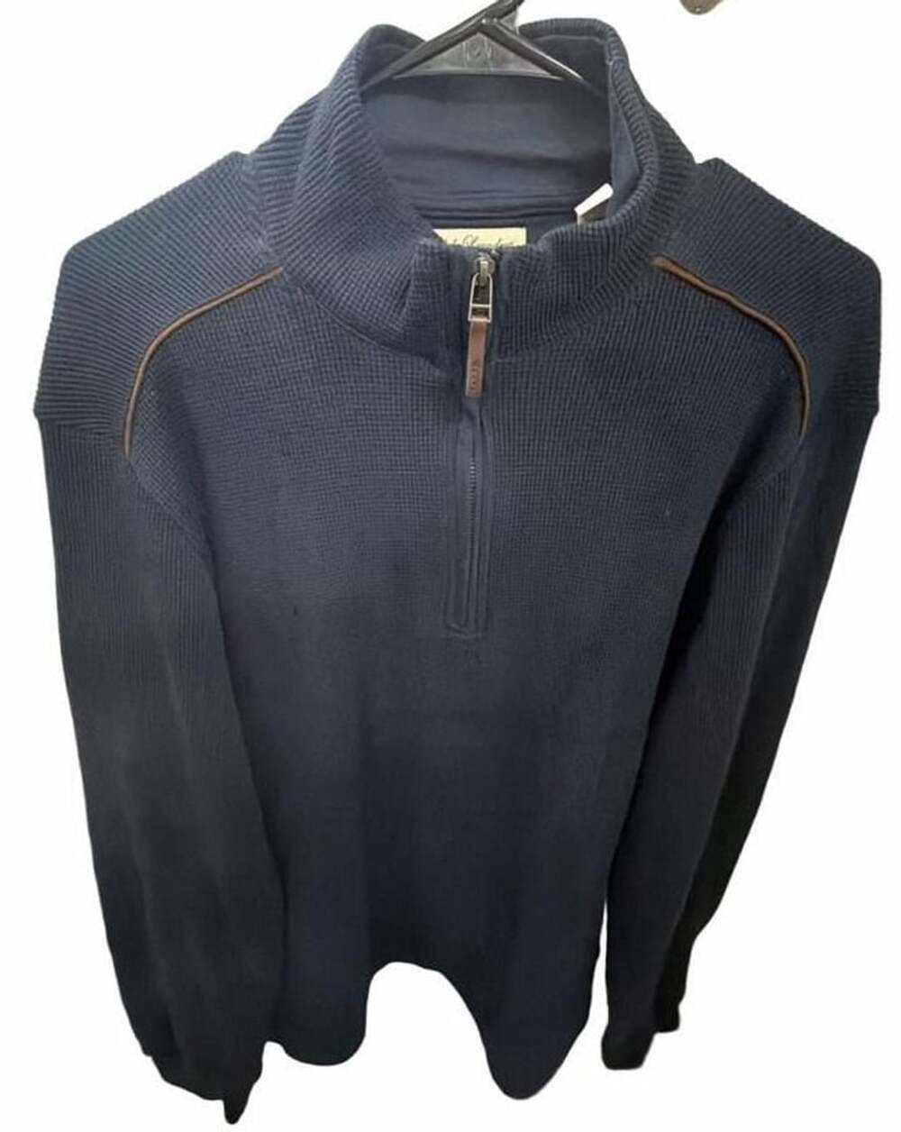 English Laundry Quarter Zip Pullover Sweater Size M Navy Blue Waffle Knit